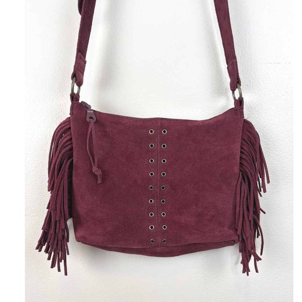 Minnetonka Suede Fringe Shoulder Bag Burgundy Leather Western Boho